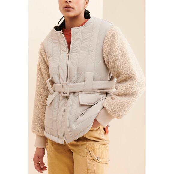 Line + Dot Milan Padded Sherpa Jacket Neutral/Cream Medium NWT Urban Outfitters - Picture 1 of 16